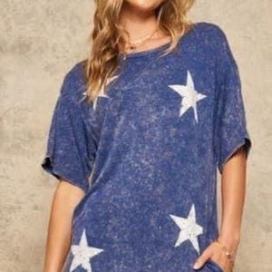 Mineral Washed Star Print T-Shirt Dress  EUC